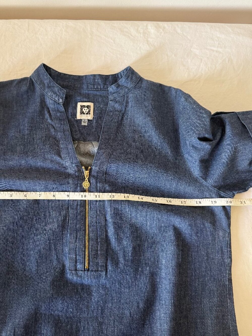 Anne Klein Lightweight Denim Gold Zipper  Shift Dress  Sz 6 - Picture 6 of 11